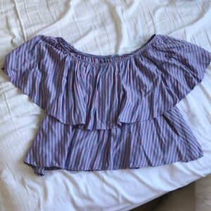 Blue and Red Off the Shoulder Top